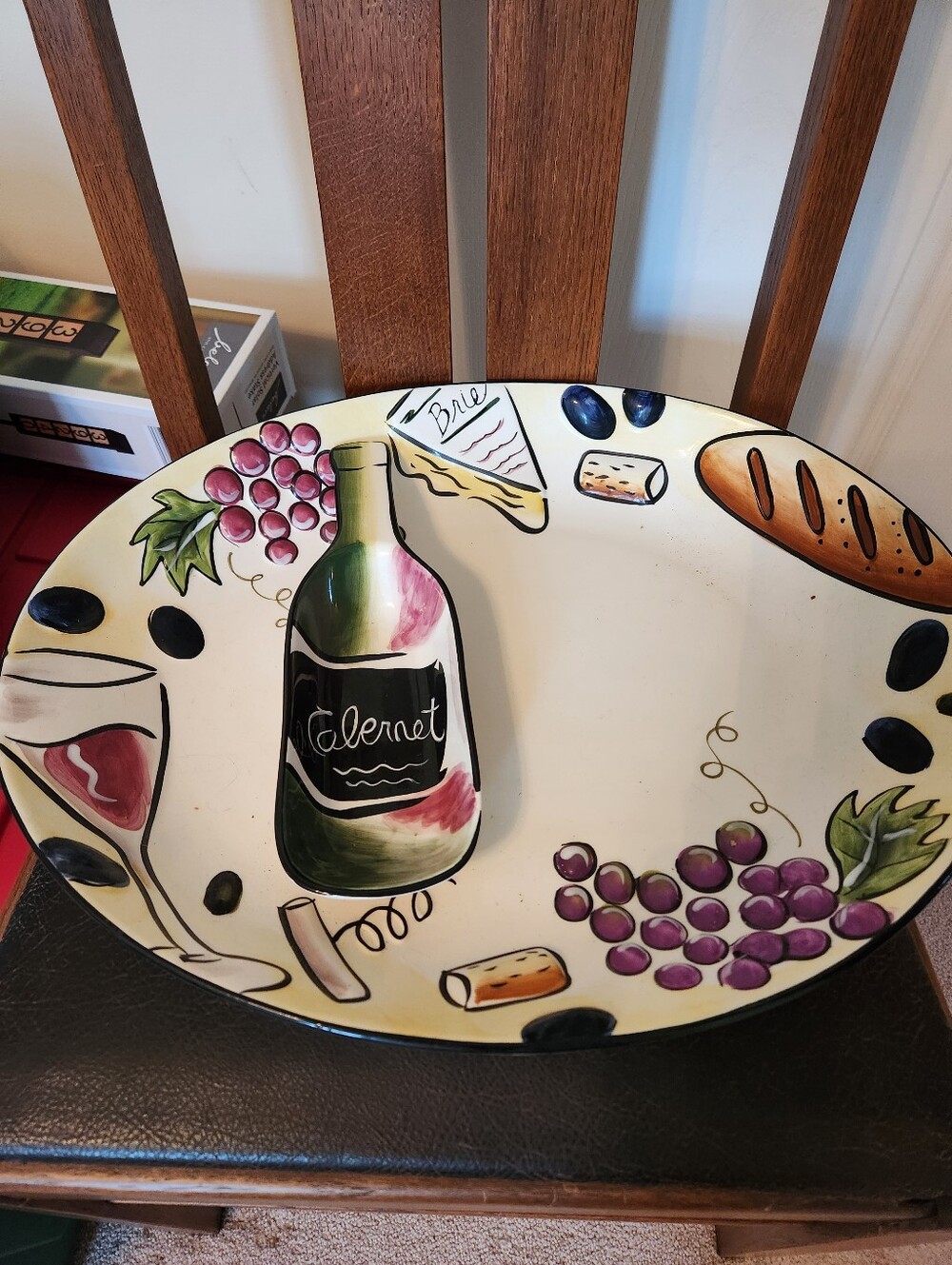 Hand-Painted Wine & Cheese Serving Platter - Cream, Green, Purple